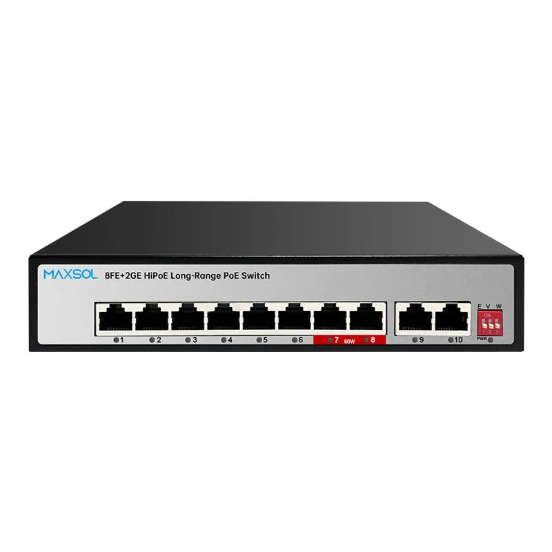 Switch PoE Maxsol PS1802GE con 8 puertos PoE y uplinks Gigabit