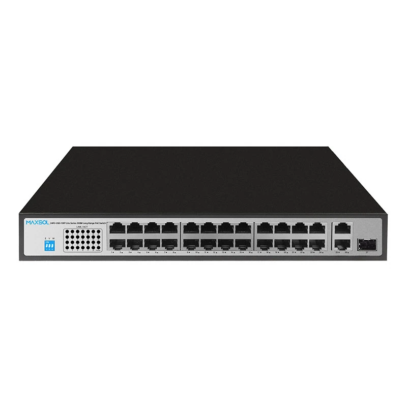 Conmutador PoE+ Fast Ethernet de 24 puertos con enlaces ascendentes Gigabit