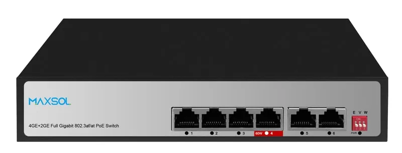 Conmutador PoE Gigabit no gestionado, 4 puertos, 65W