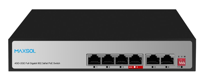 Conmutador PoE Gigabit no gestionado, 4 puertos, 65W