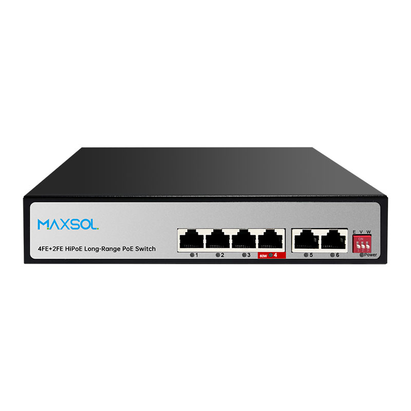 Conmutador Hi-PoE de 4 puertos y 65 W, alcance de 300 m y VLAN
