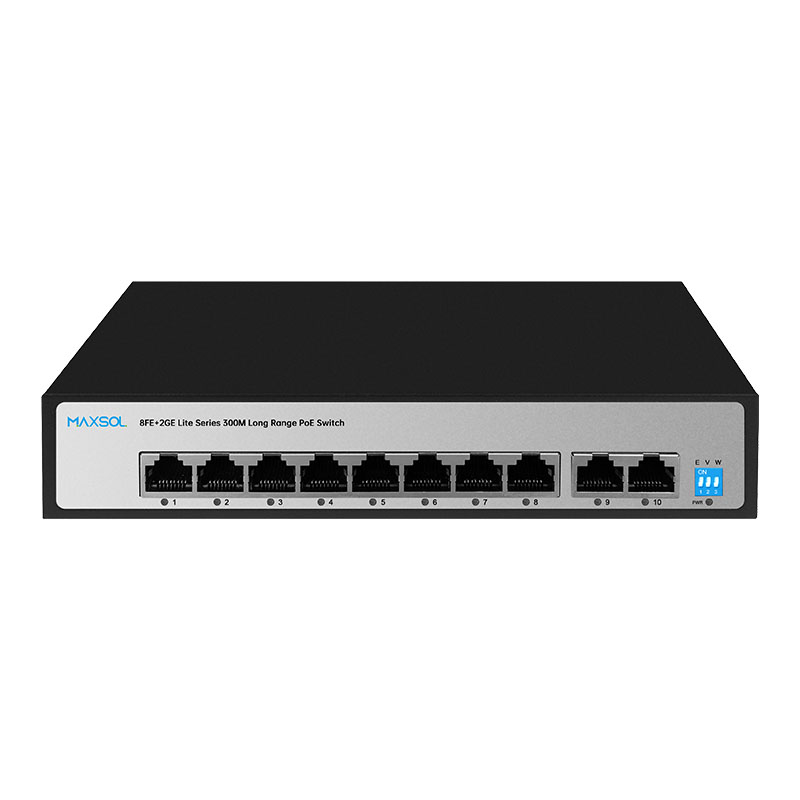 Conmutador PoE+ de 8 puertos y largo alcance con enlace ascendente 2GE